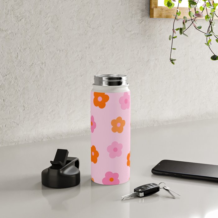 Pink and Orange Groovy Flowers Pattern Water Bottle Gallery Image 4