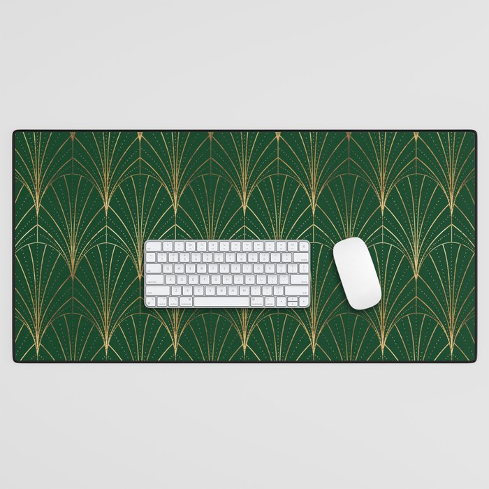 Art Deco Waterfalls // Emerald Green Desk Mat Gallery Image 1
