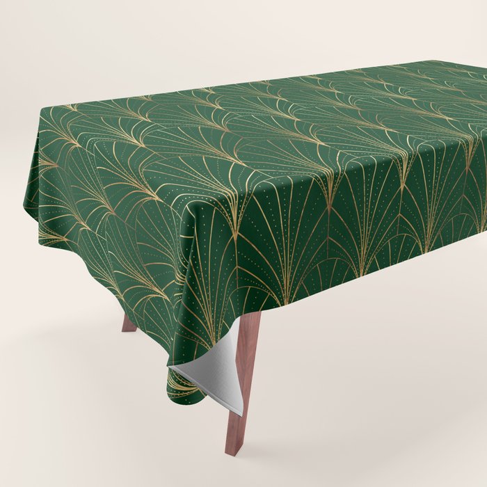 Art Deco Waterfalls // Emerald Green Tablecloth Gallery Image 1
