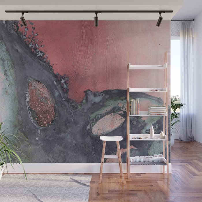 Abstract Pink and Charcoal Art Print Wall Mural Gallery Image 1
