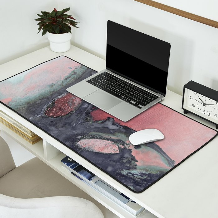 Abstract Pink and Charcoal Art Print Desk Mat Gallery Image 2