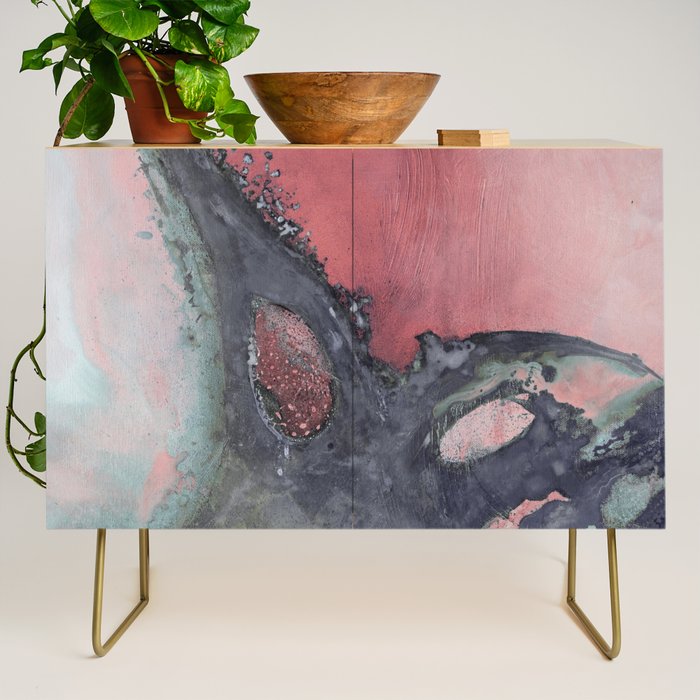 Abstract Pink and Charcoal Art Print Credenza Gallery Image 1