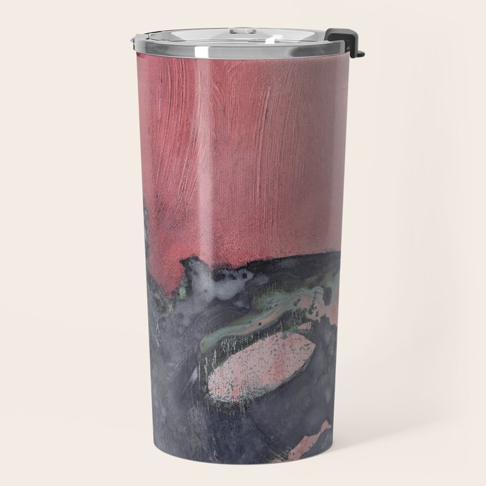 Abstract Pink and Charcoal Art Print Travel Mug Gallery Image 2