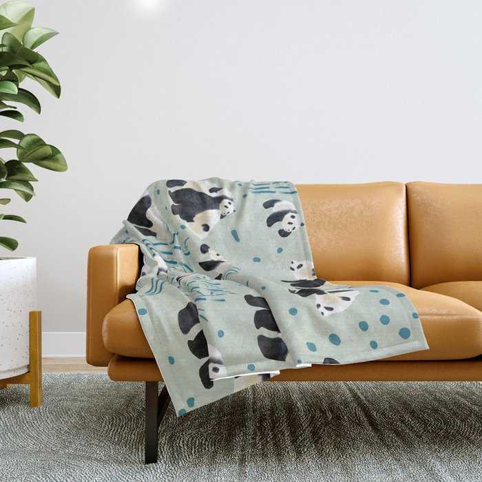 Panda Watercolor Shade of Green  Throw Blanket Gallery Image 1