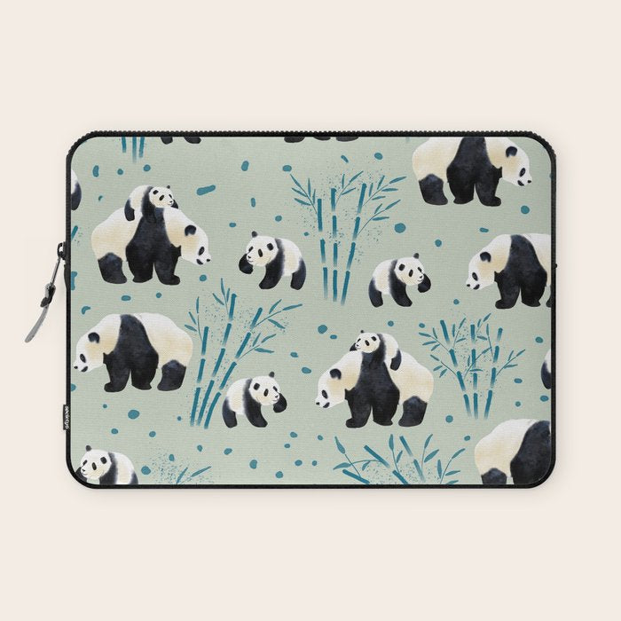 Panda Watercolor Shade of Green  Laptop Sleeve Gallery Image 1