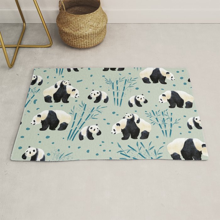 Panda Watercolor Shade of Green  Rug Gallery Image 1