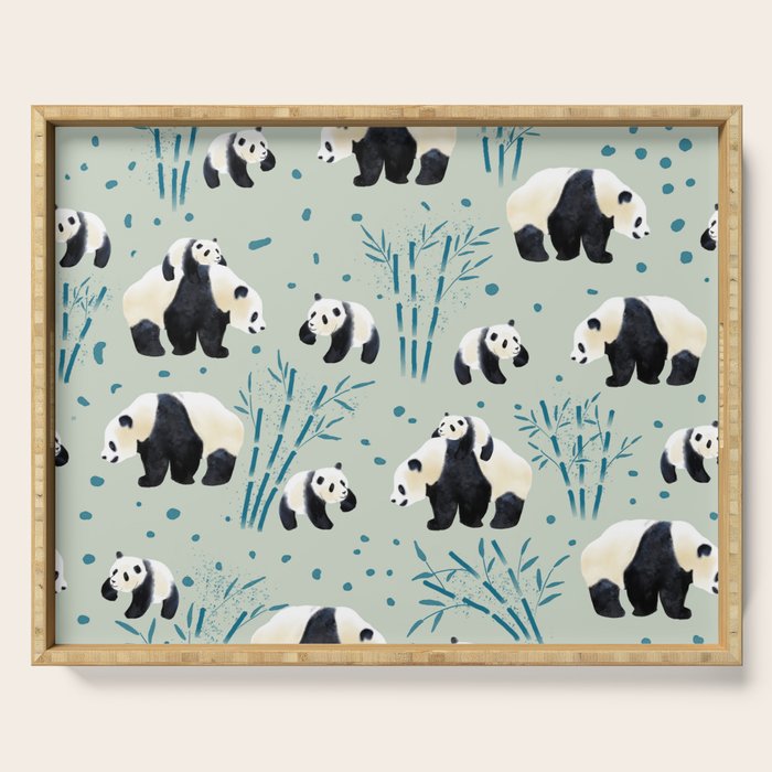 Panda Watercolor Shade of Green  Serving Tray Gallery Image 1