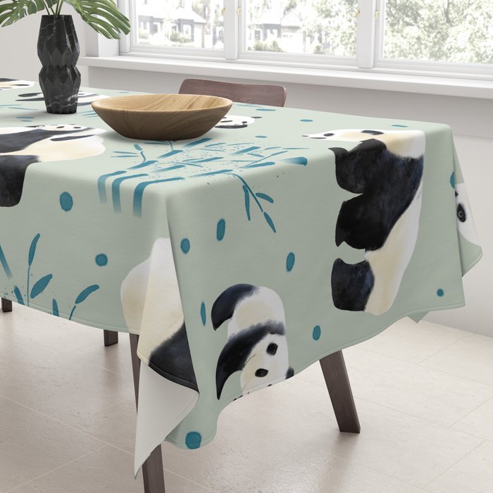 Panda Watercolor Shade of Green  Tablecloth Gallery Image 3
