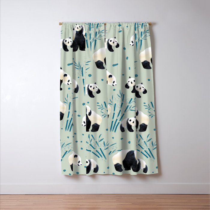 Panda Watercolor Shade of Green  Window Curtain Gallery Image 3