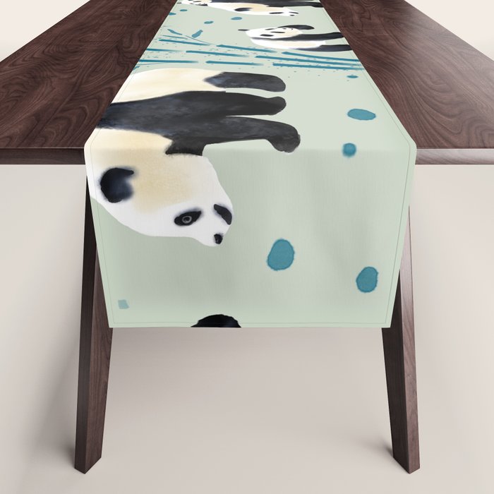 Panda Watercolor Shade of Green  Table Runner Gallery Image 1
