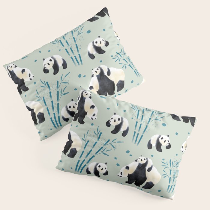 Panda Watercolor Shade of Green  Pillow Sham Gallery Image 1