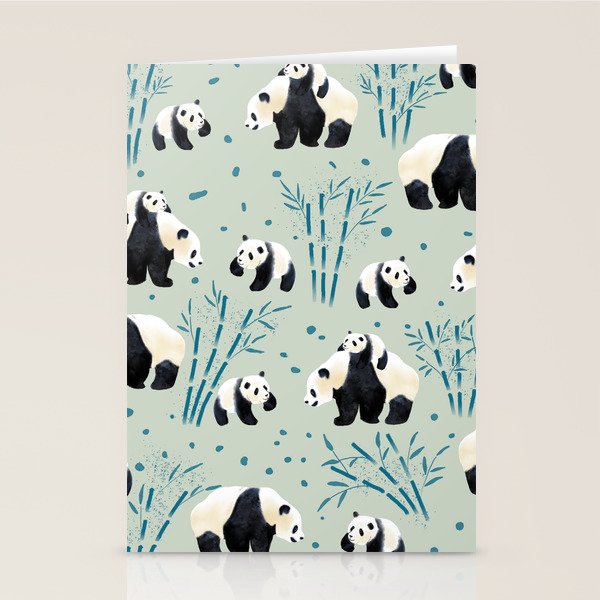 Panda Watercolor Shade of Green  Stationery Card Gallery Image 1