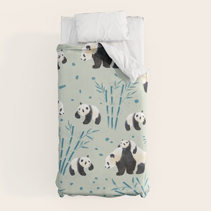 Panda Watercolor Shade of Green  Duvet Cover Gallery Image 10