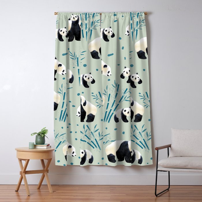 Panda Watercolor Shade of Green  Window Curtain Gallery Image 5