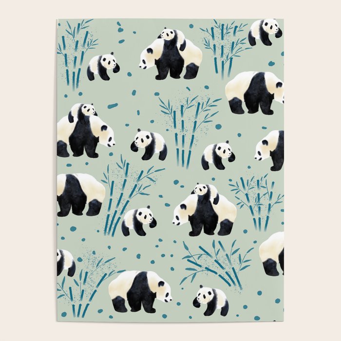 Panda Watercolor Shade of Green  Poster Gallery Image 1