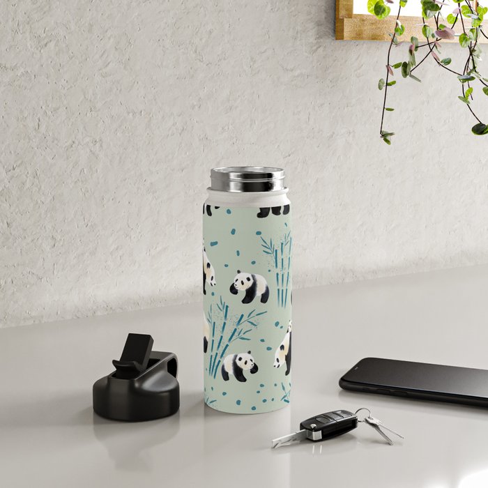 Panda Watercolor Shade of Green  Water Bottle Gallery Image 4