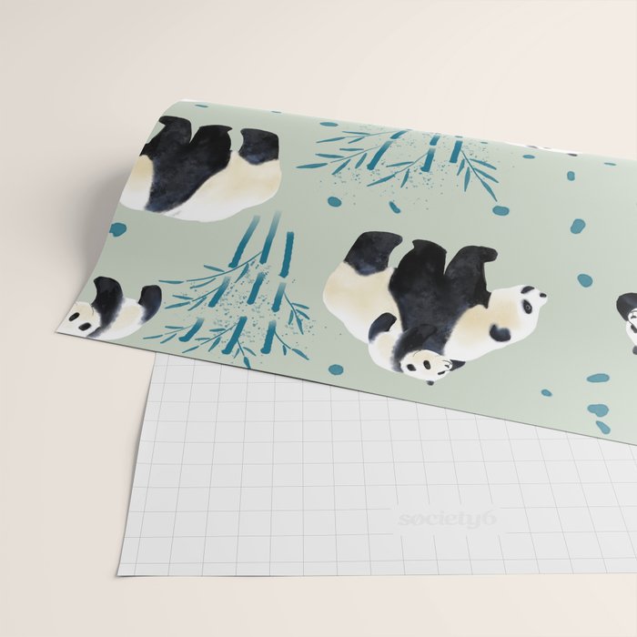 Panda Watercolor Shade of Green  Wrapping Paper Gallery Image 2