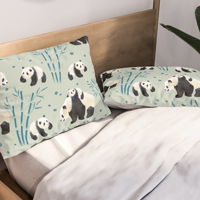 Panda Watercolor Shade of Green  Pillow Sham Gallery Image 2