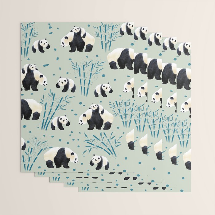 Panda Watercolor Shade of Green  Wrapping Paper Gallery Image 3
