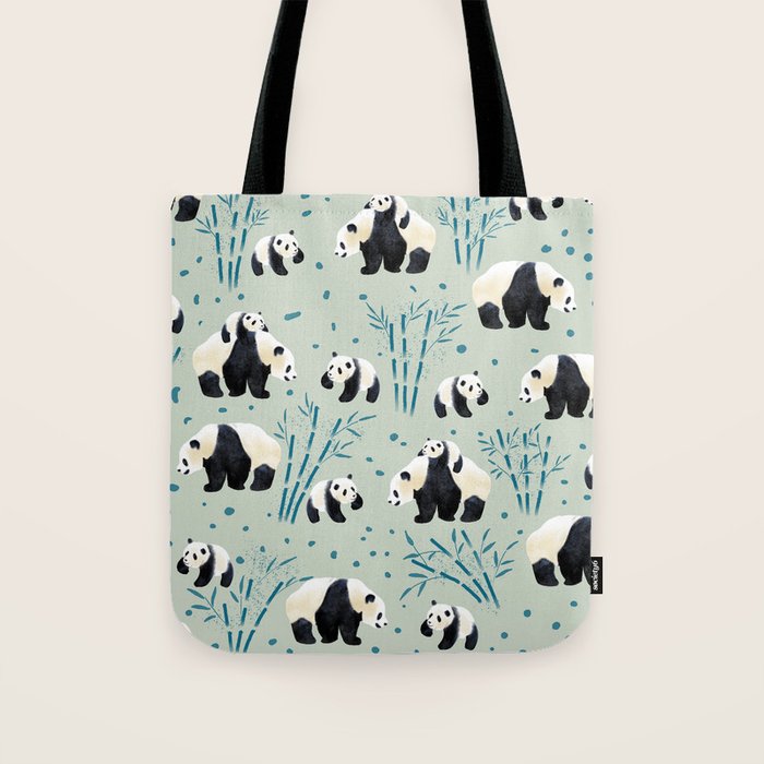 Panda Watercolor Shade of Green  Tote Bag Gallery Image 1
