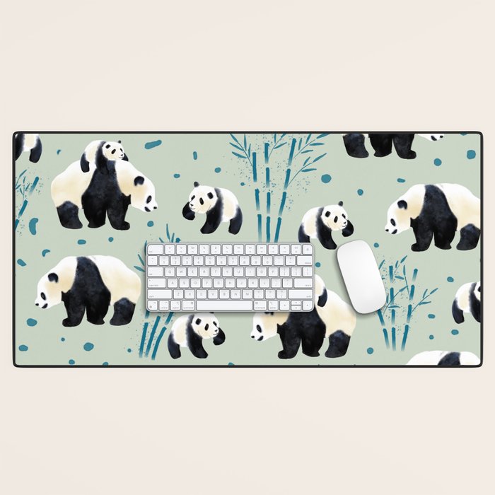 Panda Watercolor Shade of Green  Desk Mat Gallery Image 1