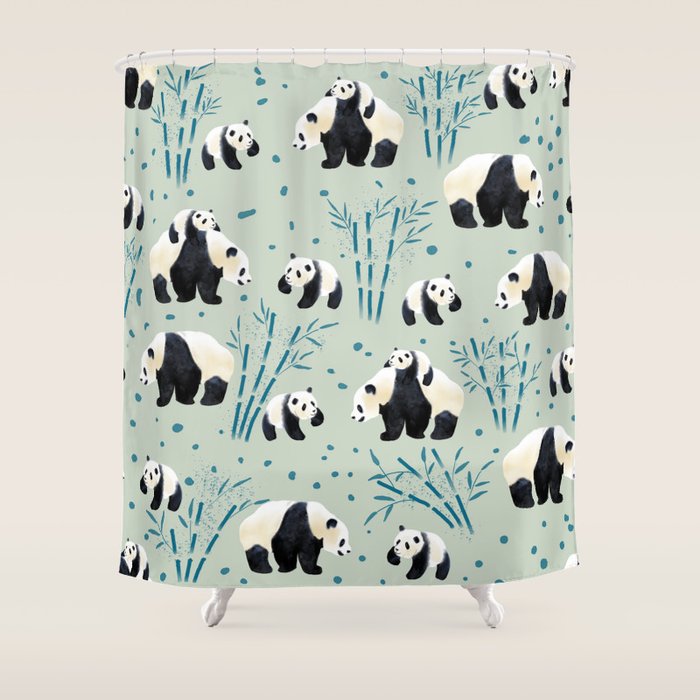 Panda Watercolor Shade of Green  Shower Curtain Gallery Image 1