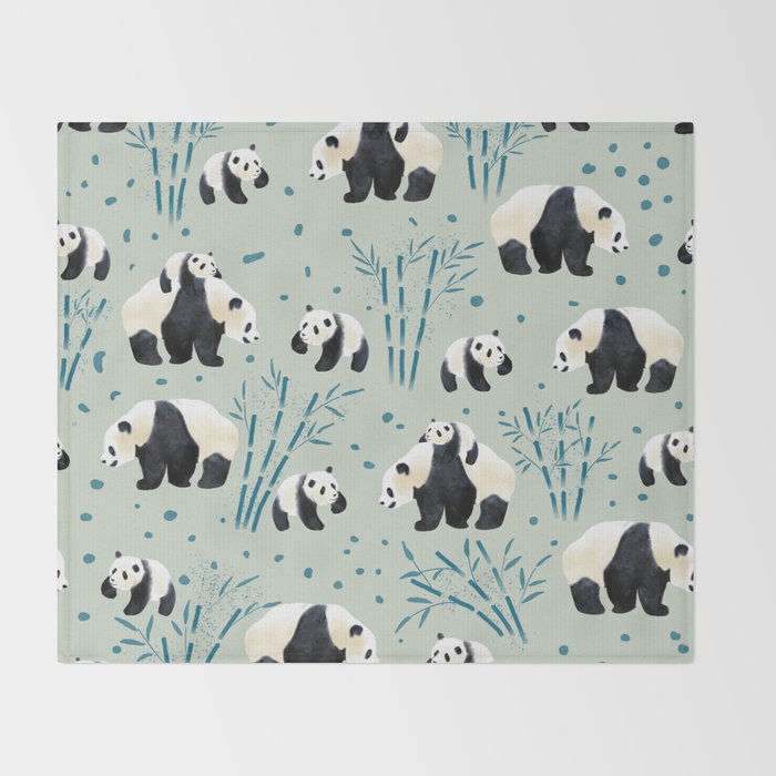 Panda Watercolor Shade of Green  Throw Blanket Gallery Image 2