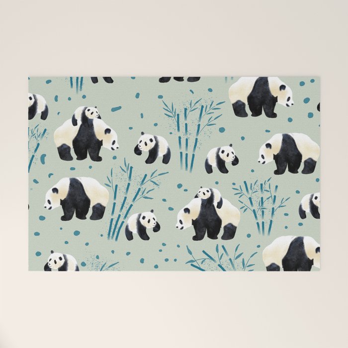 Panda Watercolor Shade of Green  Welcome Mat Gallery Image 1