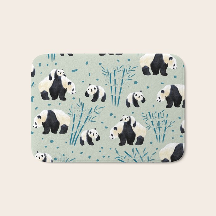 Panda Watercolor Shade of Green  Bath Mat Gallery Image 1
