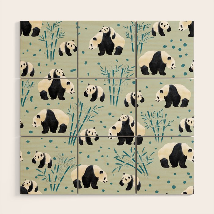 Panda Watercolor Shade of Green  Wood Wall Art Gallery Image 1