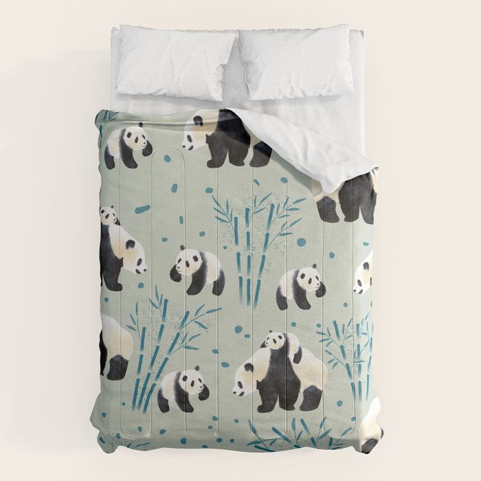 Panda Watercolor Shade of Green  Comforter Gallery Image 1