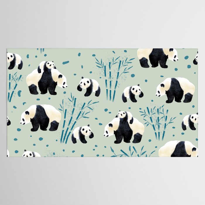 Panda Watercolor Shade of Green  Tablecloth Gallery Image 2