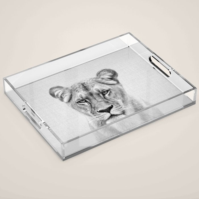 Lioness - Black & White Acrylic Tray Gallery Image 1