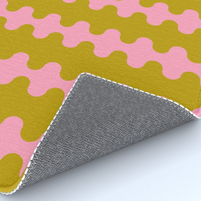 Contemporary Wavy Ogee A-Go-Go Vertical Stripes Chartreuse and Pink Pattern Rug Gallery Image 4