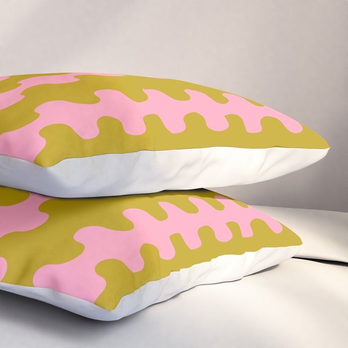 Contemporary Wavy Ogee A-Go-Go Vertical Stripes Chartreuse and Pink Pattern Pillow Sham Gallery Image 3