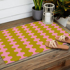 Contemporary Wavy Ogee A-Go-Go Vertical Stripes Chartreuse and Pink Pattern Outdoor Rug Gallery Image 2