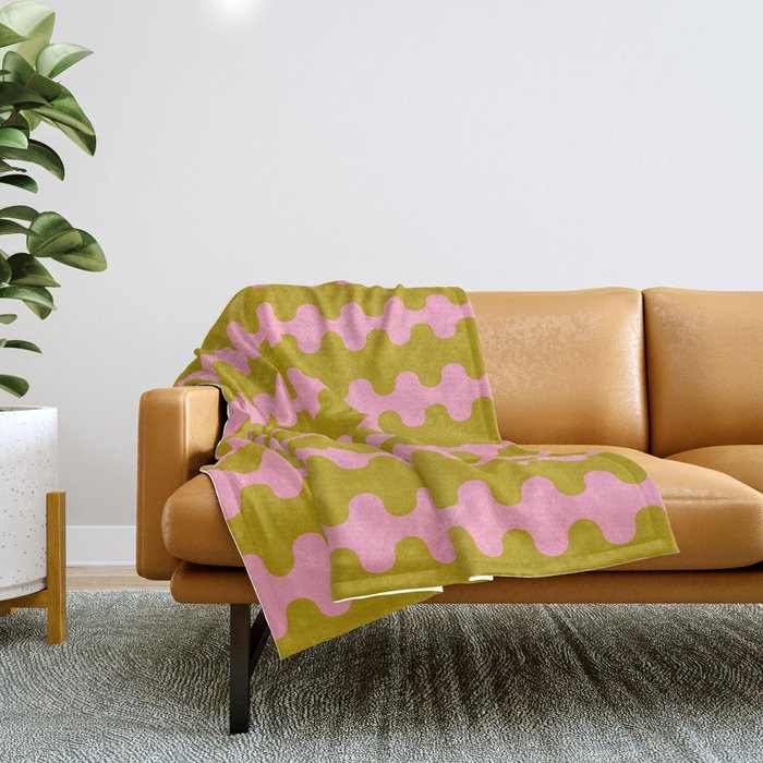 Contemporary Wavy Ogee A-Go-Go Vertical Stripes Chartreuse and Pink Pattern Throw Blanket Gallery Image 1