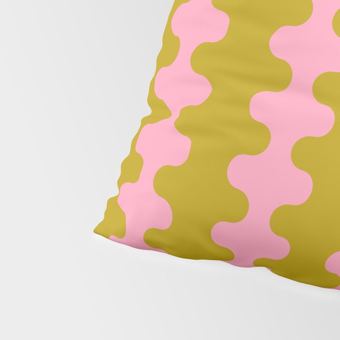 Contemporary Wavy Ogee A-Go-Go Vertical Stripes Chartreuse and Pink Pattern Pillow Sham Gallery Image 4