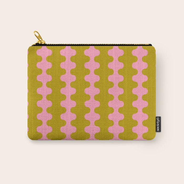 Contemporary Wavy Ogee A-Go-Go Vertical Stripes Chartreuse and Pink Pattern Carry All Pouch Gallery Image 1