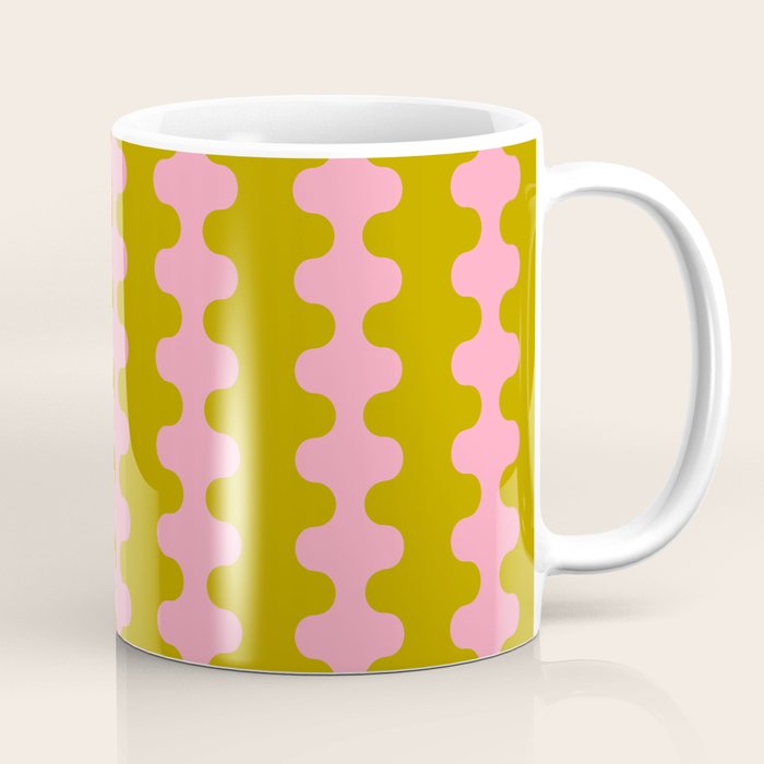 Contemporary Wavy Ogee A-Go-Go Vertical Stripes Chartreuse and Pink Pattern Coffee Mug Gallery Image 1