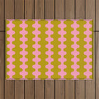 Contemporary Wavy Ogee A-Go-Go Vertical Stripes Chartreuse and Pink Pattern Outdoor Rug Gallery Image 1