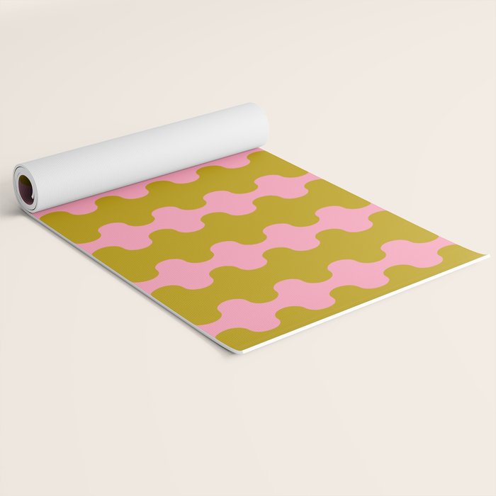 Contemporary Wavy Ogee A-Go-Go Vertical Stripes Chartreuse and Pink Pattern Yoga Mat Gallery Image 2