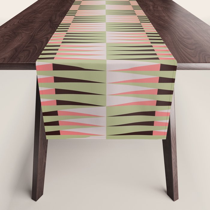 Geometric pattern rose and light green Table Runner Gallery Image 1