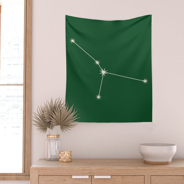 Cancer Zodiac Star Constellation Line Art Green Wall Tapestry Gallery Image 2