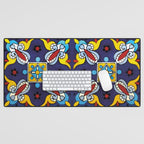 Abstract blue cruz mexican modern talavera tile wall Desk Mat Gallery Image 1
