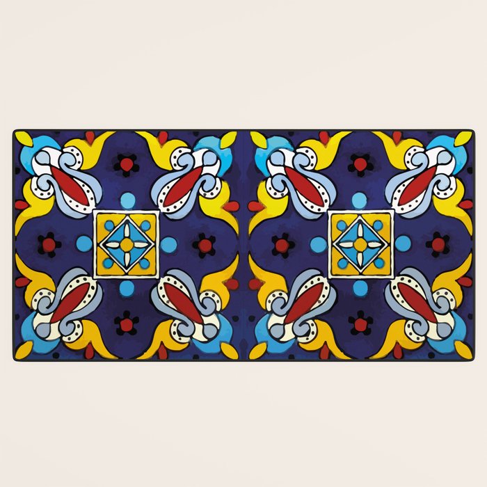 Abstract blue cruz mexican modern talavera tile wall Desk Mat Gallery Image 3