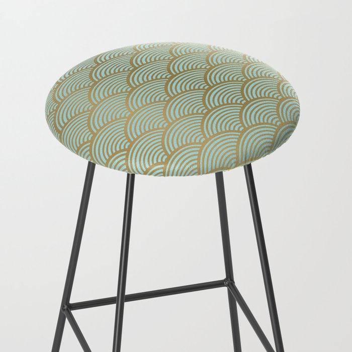 Festive, Art Deco, Wave, Pattern, Green and Gold Stool Gallery Image 2