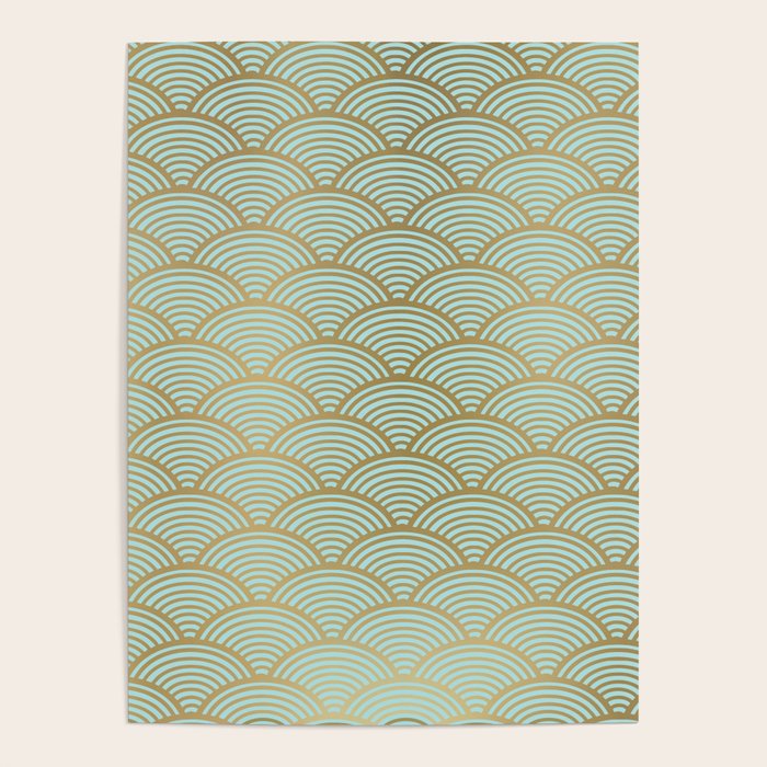 Festive, Art Deco, Wave, Pattern, Green and Gold Poster Gallery Image 4