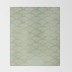 Festive, Art Deco, Wave, Pattern, Green and Gold Throw Blanket Gallery Image 2