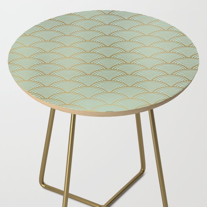 Festive, Art Deco, Wave, Pattern, Green and Gold Side Table Gallery Image 2